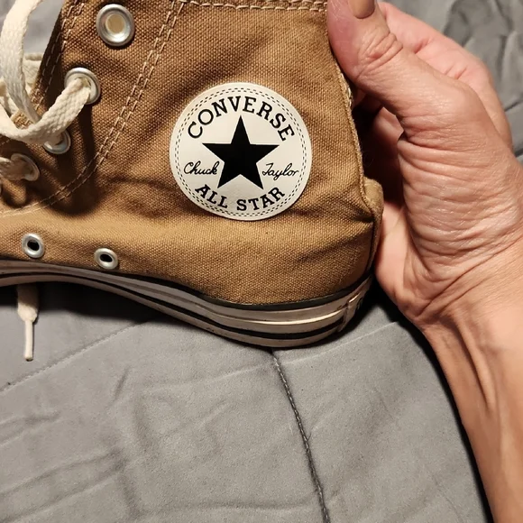Converse High Top Sneakers - Tan with White Accents - Picture 5 of 6